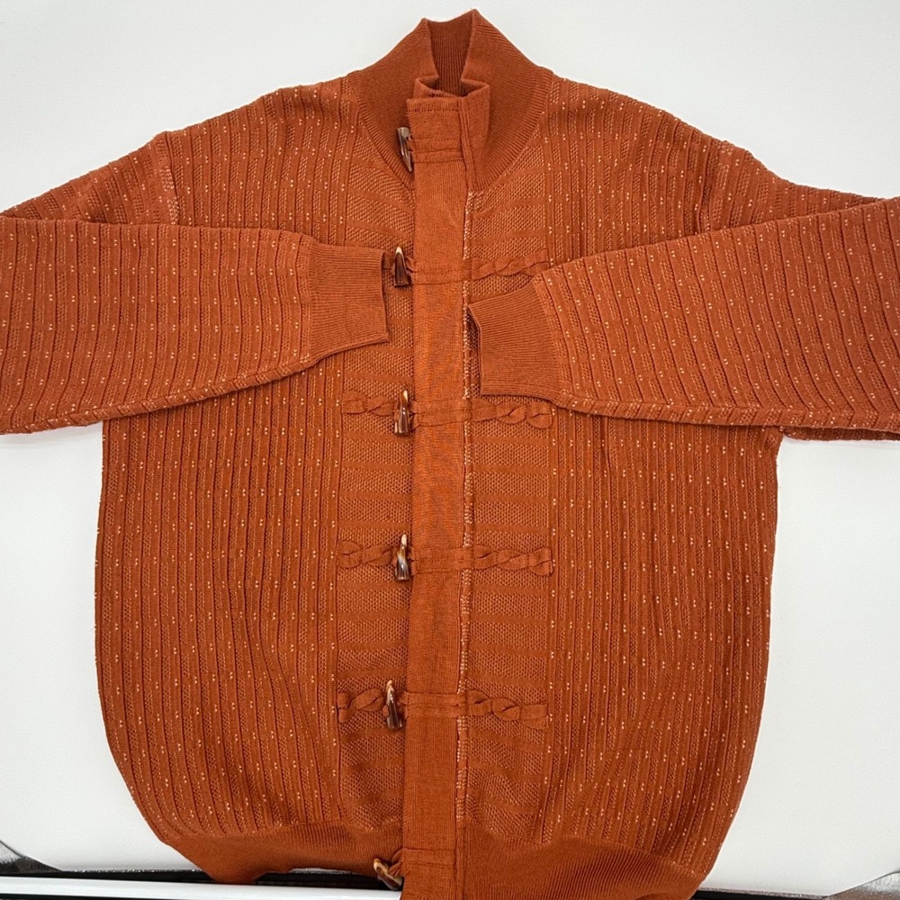 Michael Irvin Mens Orange Knit Cardigan Sweater Toggle Closure Zipper XXL Zip - Picture 5 of 14